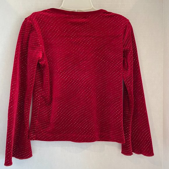 Energie Girls Red Faux Velvet Sparkle Pullover Top with Flare Arms Girls Size 6 - Picture 2 of 7
